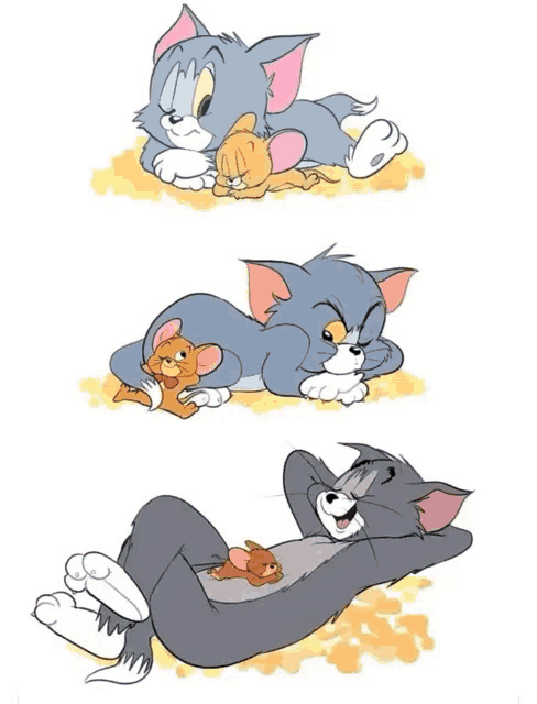 a cartoon of tom and jerry laying down