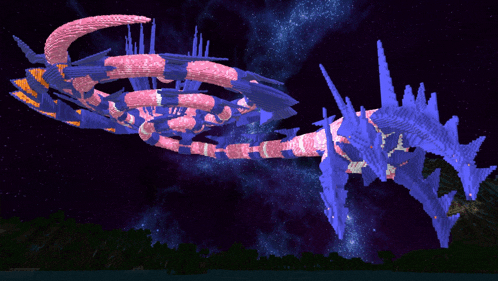 a computer generated image of a space ship with a purple sky in the background