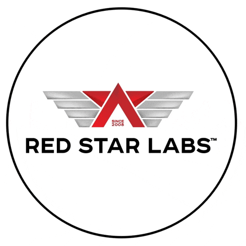 a logo for red star labs shows a red triangle with silver wings