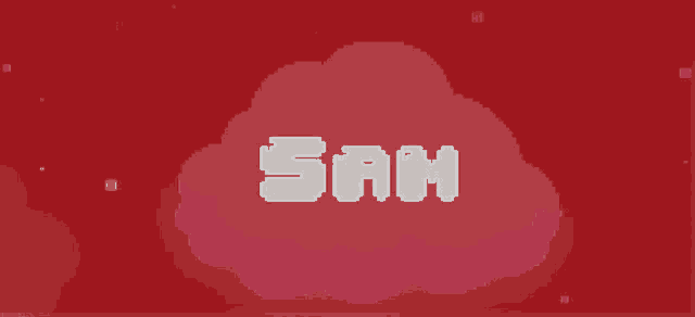 the word sam is on a red background with a cloud