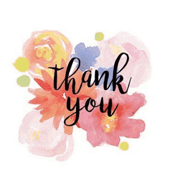 it is a thank you card with watercolor flowers .