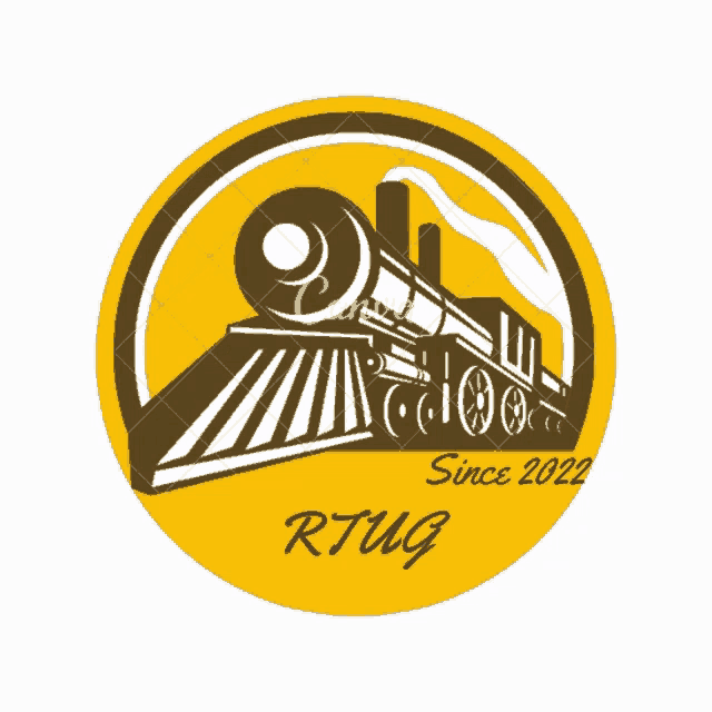 a yellow circle with a train and the word rtug on the bottom