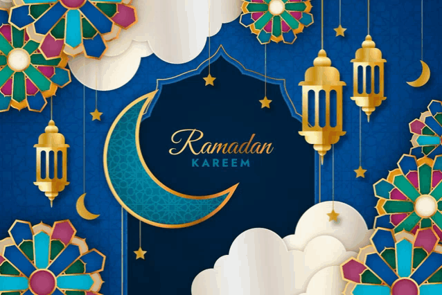 a greeting card for ramadan kareem with a crescent moon