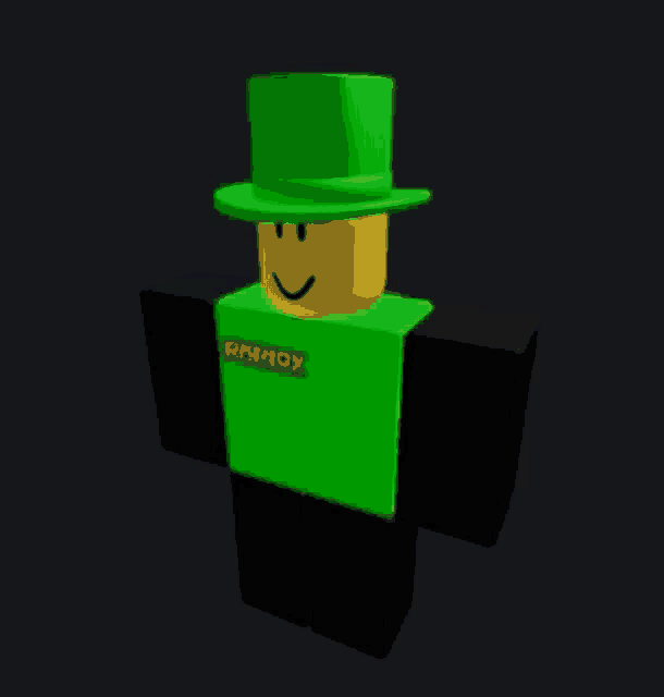 a roblox character is wearing a green top hat