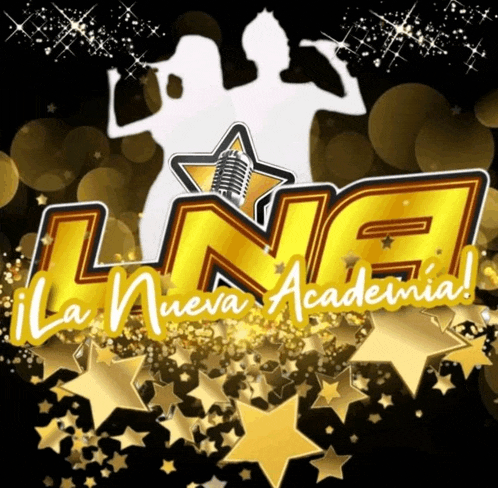 a poster for la nueva academia with a microphone and stars