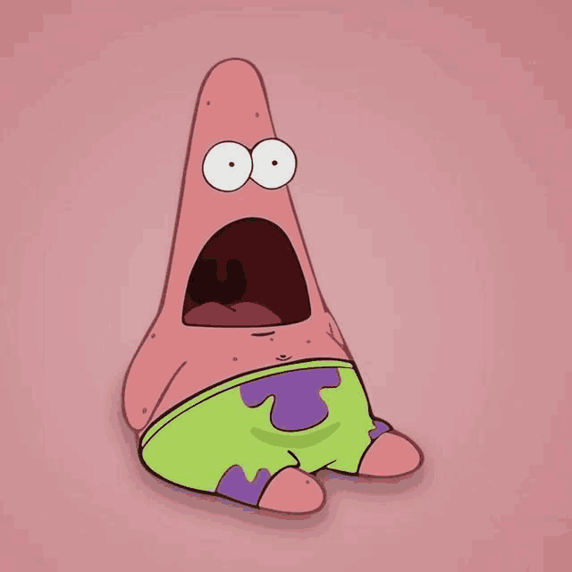 patrick star from spongebob squarepants looks surprised with his mouth open