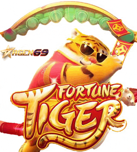 a fortune tiger logo with a tiger wearing sunglasses holding a flag