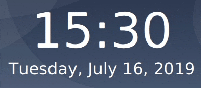 a clock displays the time as 15:30 on tuesday july 16th 2019