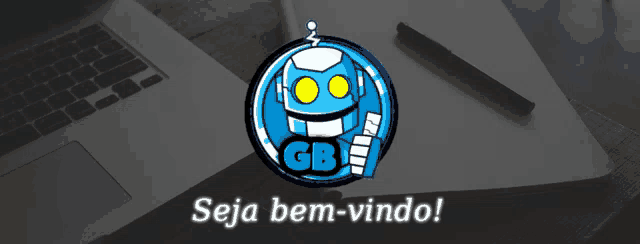 a logo for gb with a robot in the center