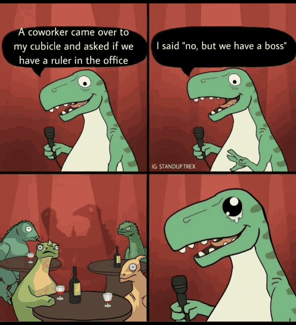 a cartoon of a dinosaur holding a microphone and saying " i said " no "