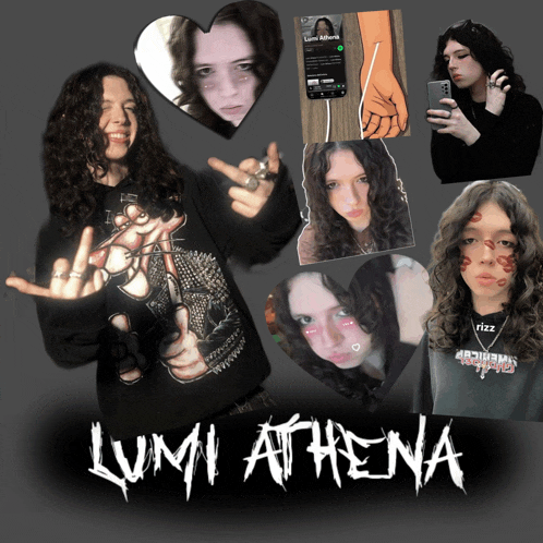 a collage of photos of a girl with the name lumi athena