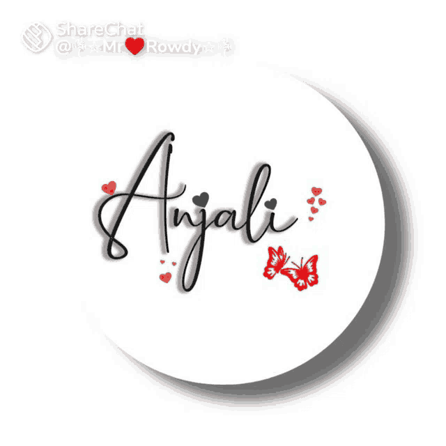 the name anjali is on a white circle with red butterflies