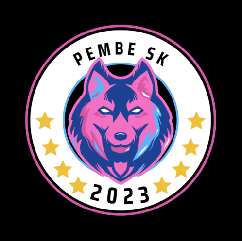 a pink and blue logo with the year 2023