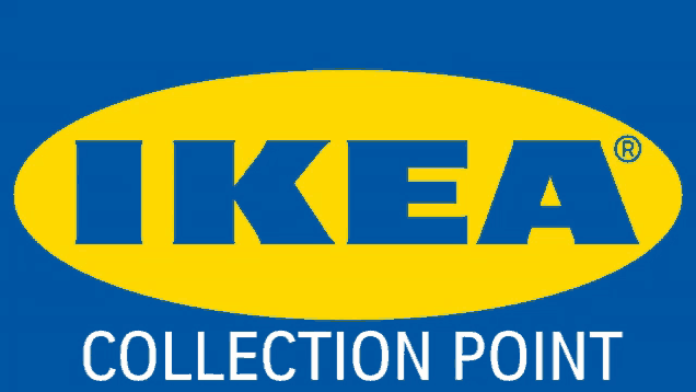 a blue and yellow ikea logo on a white background