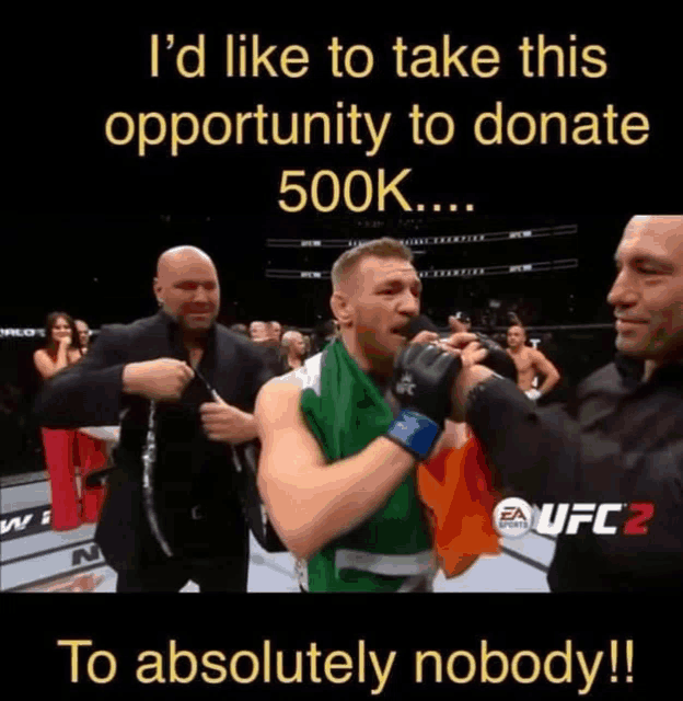 a man with an irish flag around his neck says i 'd like to take this opportunity to donate 500k...