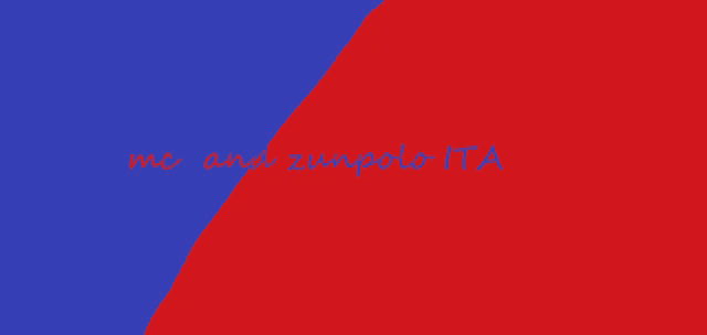 a blue and red background with the words me and zumpolo ita in red