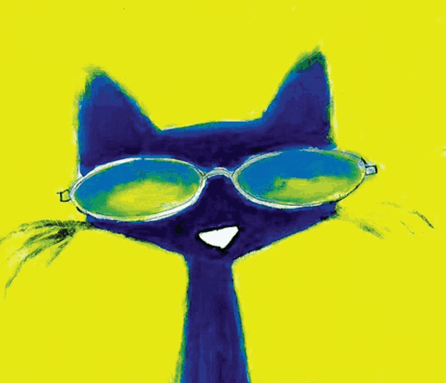 a painting of a cat wearing sunglasses on a bright yellow background