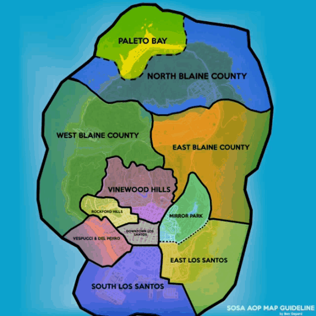 a map of los santos shows the various county areas