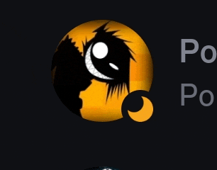 a yellow circle with a cartoon face and the letters po on it