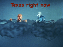 an advertisement for texas right now shows a couple of cartoon characters