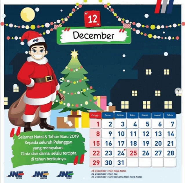 a calendar for december with a picture of santa