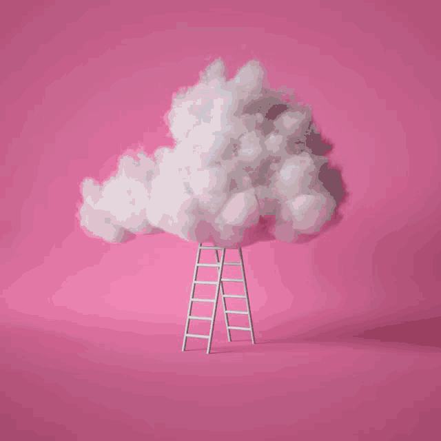 a pink cloud with a ladder going up to it