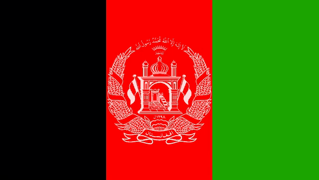 the flag of afghanistan is red green and black with a white coat of arms