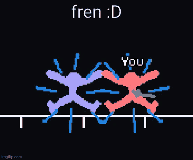 a pixel art of two people fighting with the words fren : d on the bottom