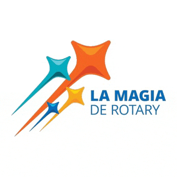 a logo for la magia de rotary with three stars flying in the air