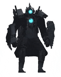 a robot with a shield and a gun on its back is standing on a white background .