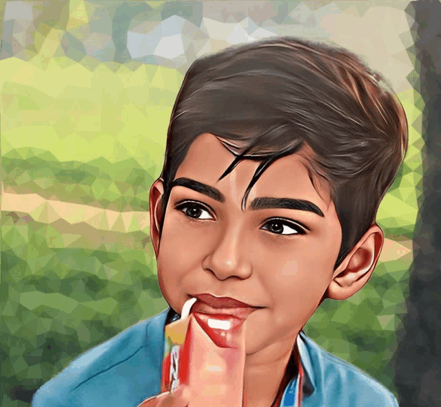 a boy is drinking a juice through a straw