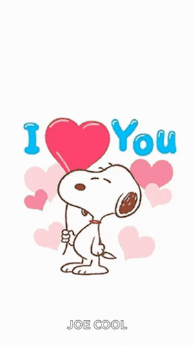 a cartoon of snoopy holding a heart with the words i love you above him