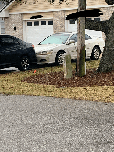 a black car is parked next to a white car with a license plate that says ' nc ' on it