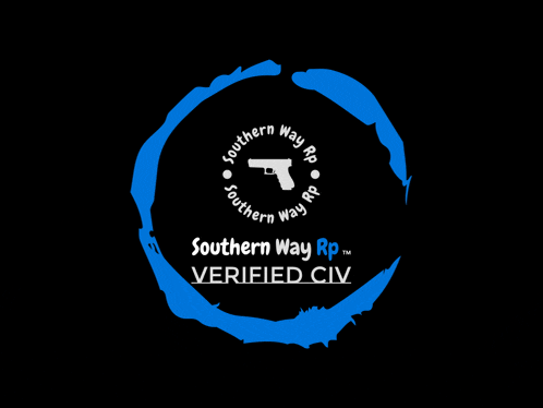 a logo for southern way rp verified civ with a blue circle around it