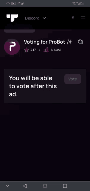 a screenshot of a voting for probot app on a phone