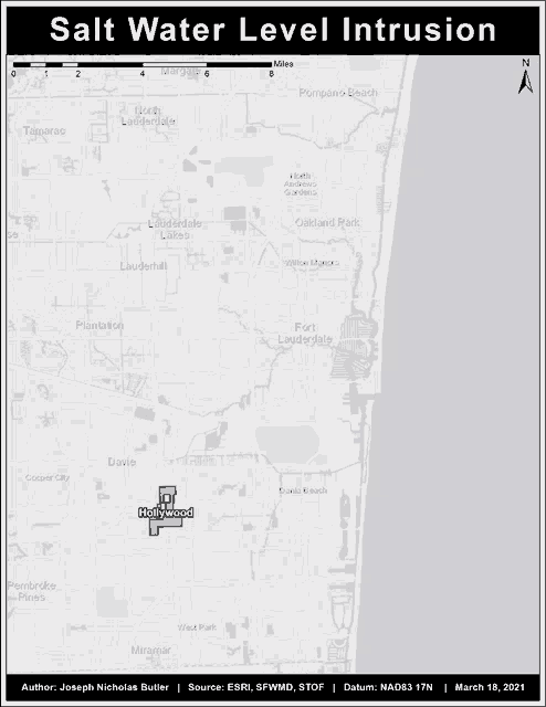 a map of salt water level intrusion in hollywood