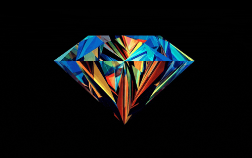 a colorful diamond on a black background with a geometric pattern