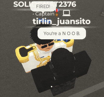 a screenshot of a video game where captain tirlin juansito is being fired