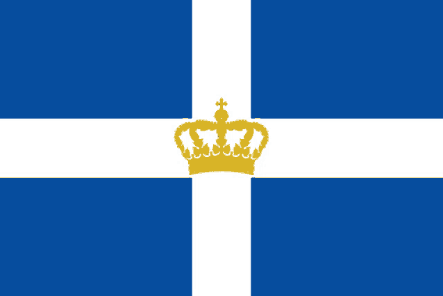 a blue and white flag with a gold crown