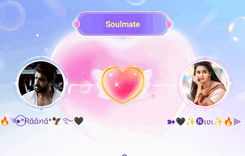 a screen shows a man and a woman and says soulmate on the top