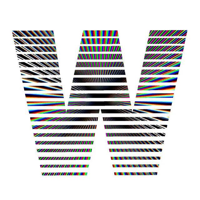 a black and white letter w with rainbow stripes