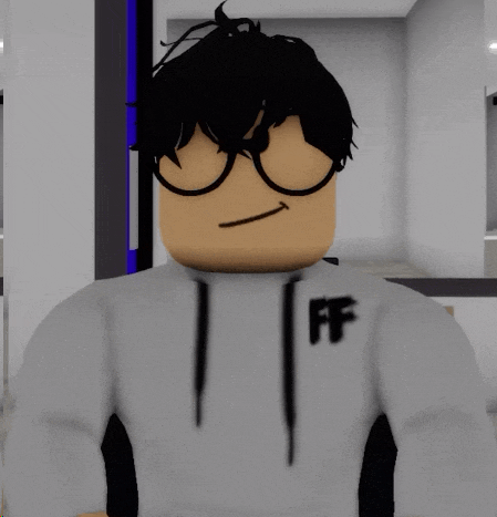 a roblox character wearing glasses and a white hoodie with the letter ff on it