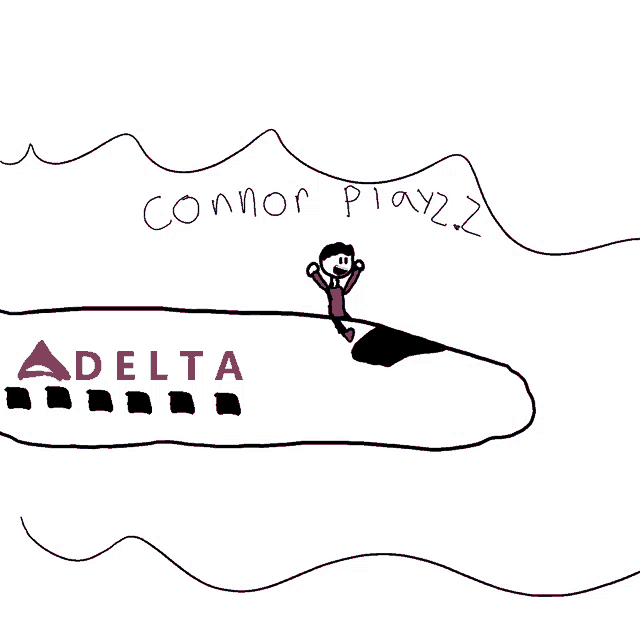 a drawing of a plane with delta written on the side