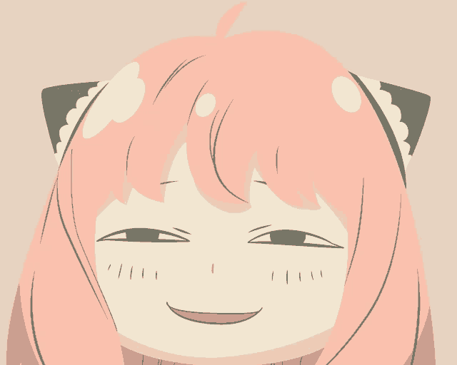 a drawing of a girl with pink hair and cat ears smiling