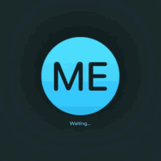 a blue circle with the word me inside of it and the word waiting below it