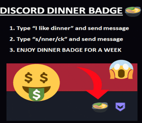 a screenshot of a discord dinner badge with a smiley face with a dollar sign sticking out of it