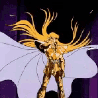 a cartoon character with long blonde hair and wings