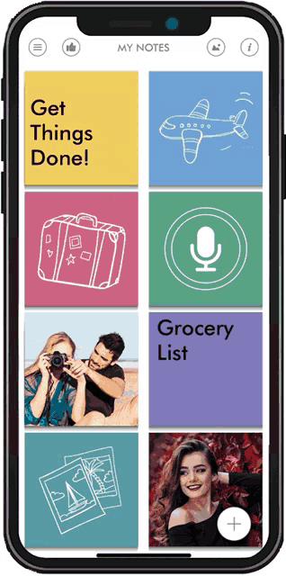 a phone with the words get things done and grocery list on the screen