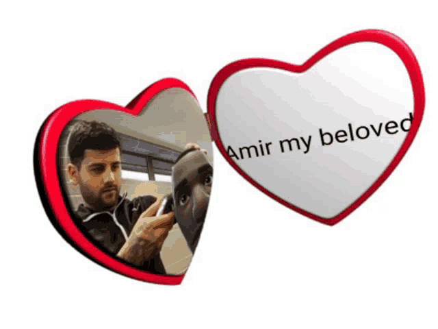 a picture of a man and a heart with amir my beloved written on it