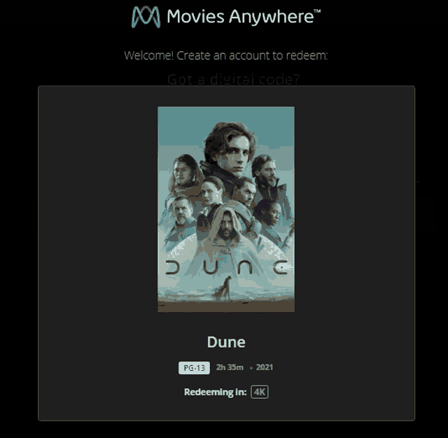 a movie poster for dune is displayed on a website